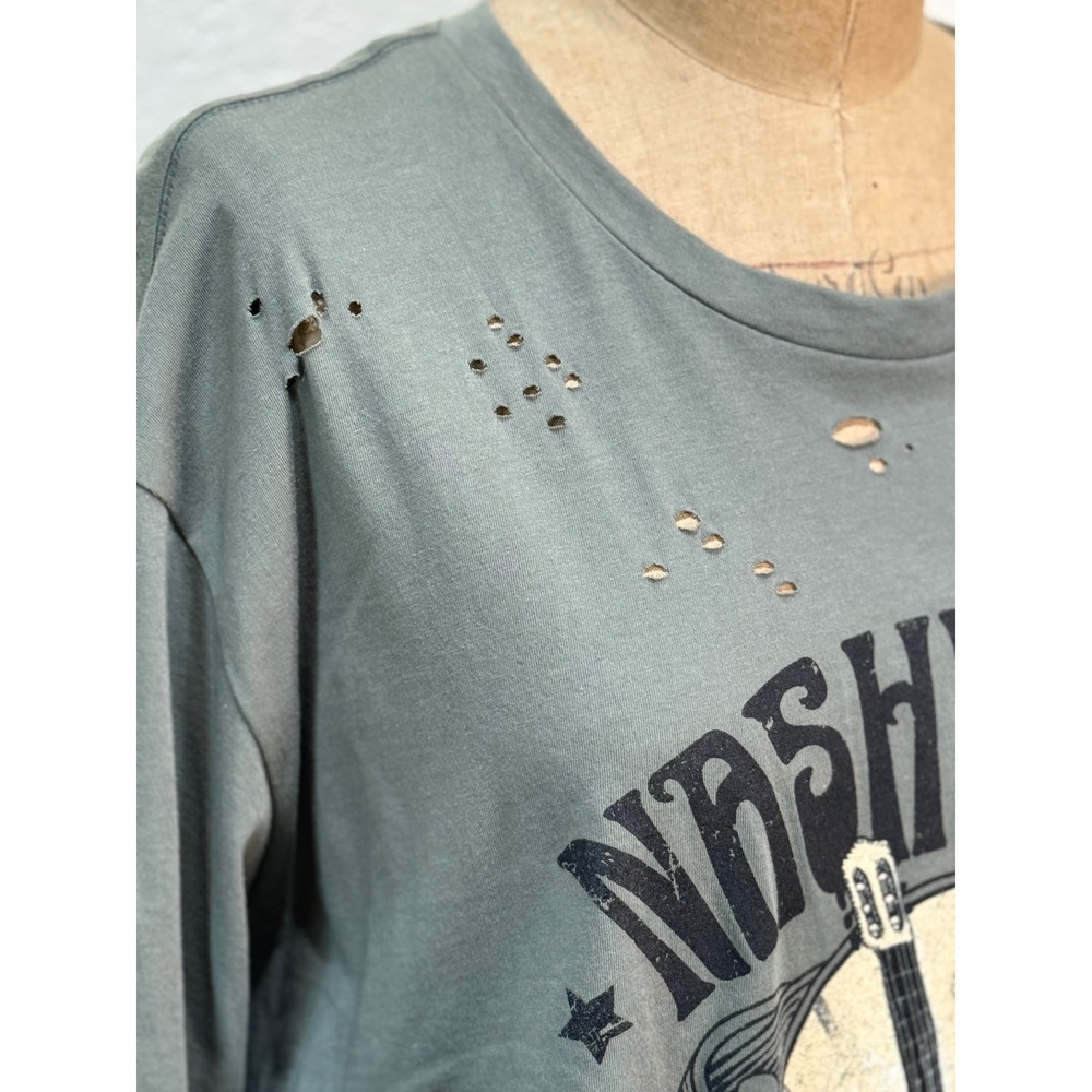 Zutter Nashville Music City 1970 Distressed Graphic Tee Gray Womens Large NWT - Picture 4 of 11